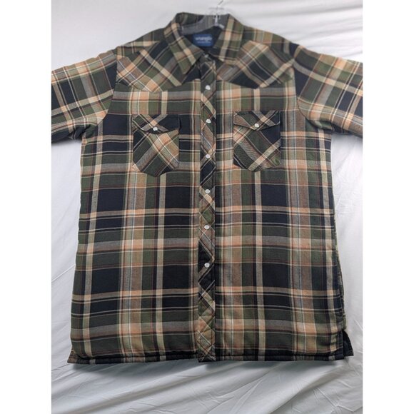 Wrangler Western Plaid Pearl Snap Button Up Shirt Jacket Shacket Chore Barn Coat - Picture 1 of 9